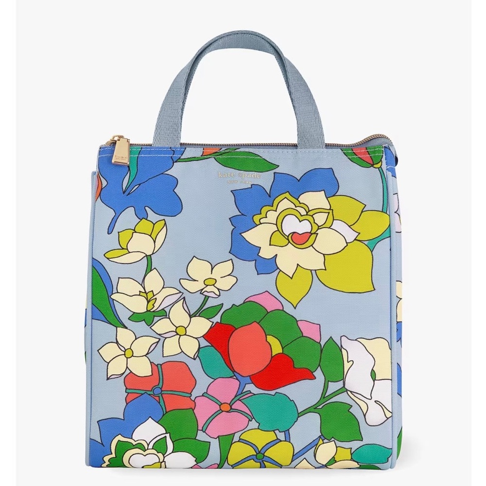 kate spade Floral Print Canvas Tote in Light Blue with Multicolor Flowers